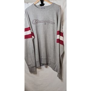 Champion Sweatshirt Mens XL Gray Pullover Logo Long Sleeve Stripe